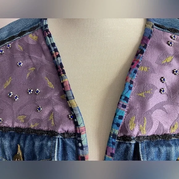 Women’s Denim Vest, Large, Handsewn/Upcycled, Multicolored, Distressed - Picture 9 of 9